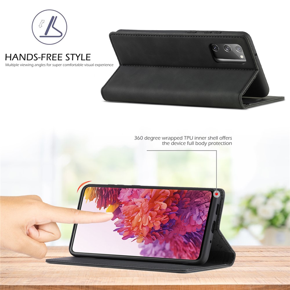 LC. IMEEKE TPU + PU Cuero Auto-absorbida Cáscara Protectora Del Teléfono Magnético Para La Galaxia S20 FE / S20 Edición Ventilador / S20 FE 5G / S20 Edición Ventilador Lite 5G / S20 - Negro-2