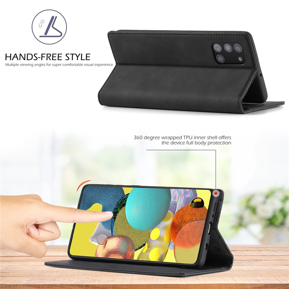 LC.IMEEKE LC Leather Wallet Auto Absorbed Phone Protector for Samsung Galaxy A51 SM-A515/M40S - Black-2