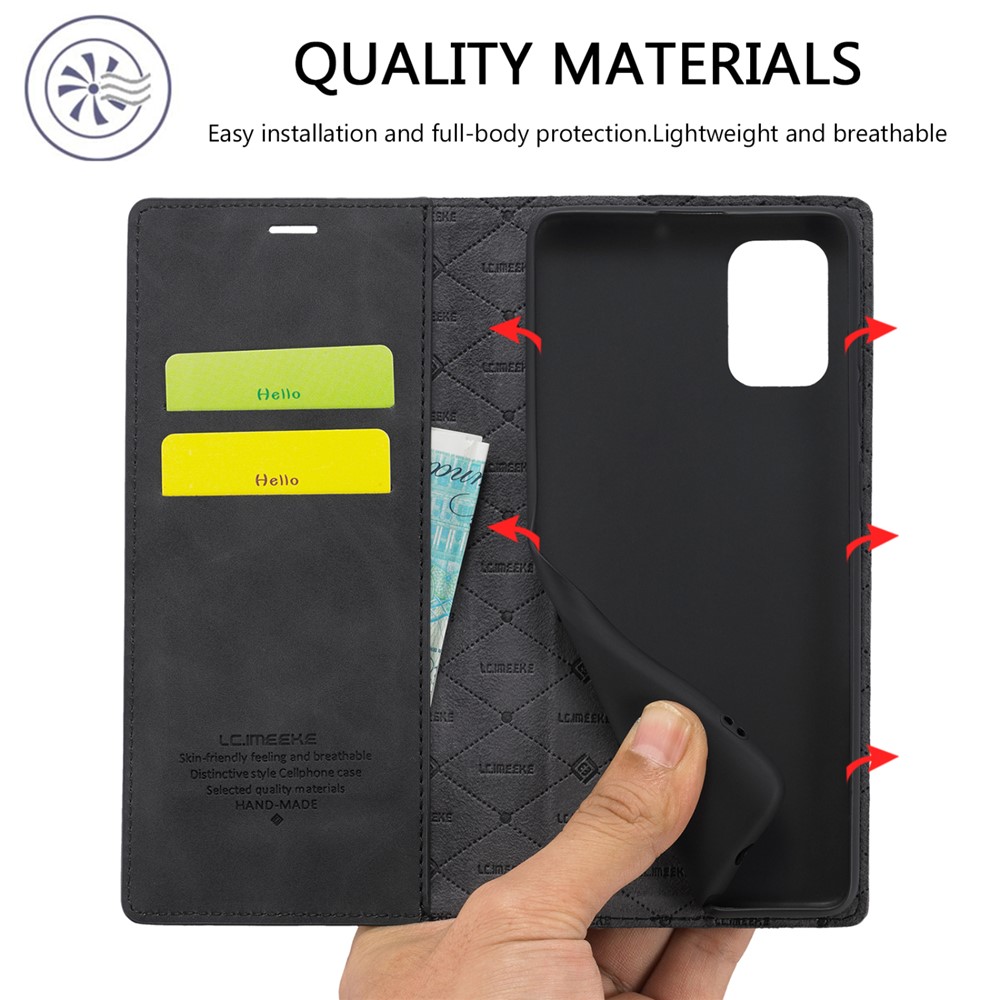 LC.IMEEKE LC Leather Wallet Auto Absorbed Phone Protector for Samsung Galaxy A51 SM-A515/M40S - Black-3