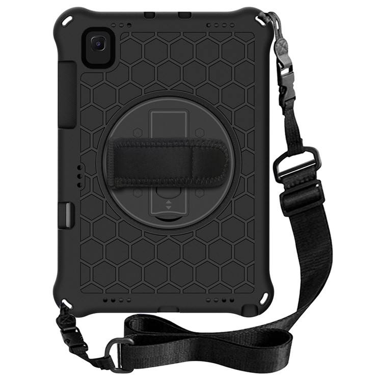 Honeycomb Texture Swivel Kickstand Tablet Cover Case with Shoulder Strap + Handy Strap for Samsung Galaxy Tab A7 10.4 (2020) T500/T505 - Black/Black-2