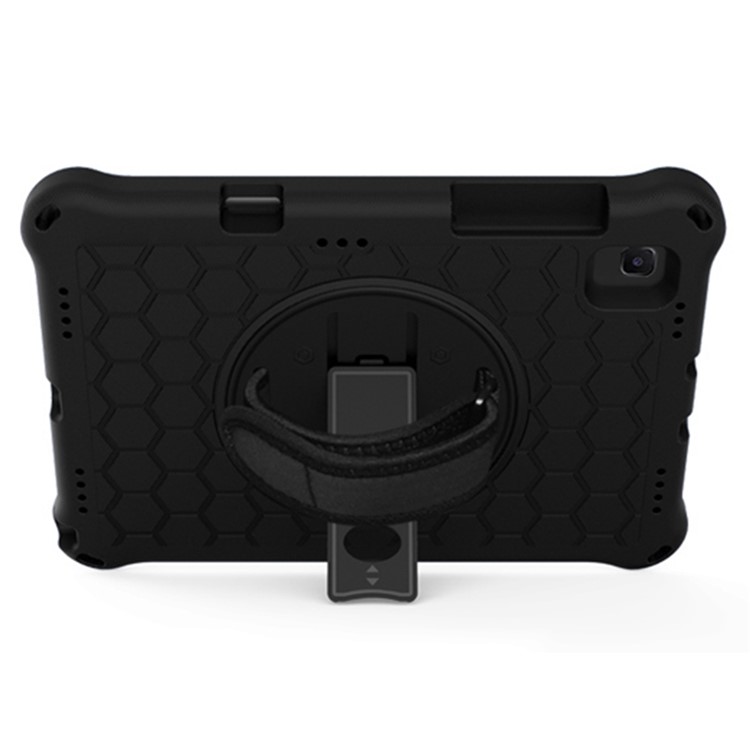 Honeycomb Texture Swivel Kickstand Tablet Cover Case with Shoulder Strap + Handy Strap for Samsung Galaxy Tab A7 10.4 (2020) T500/T505 - Black/Black-3