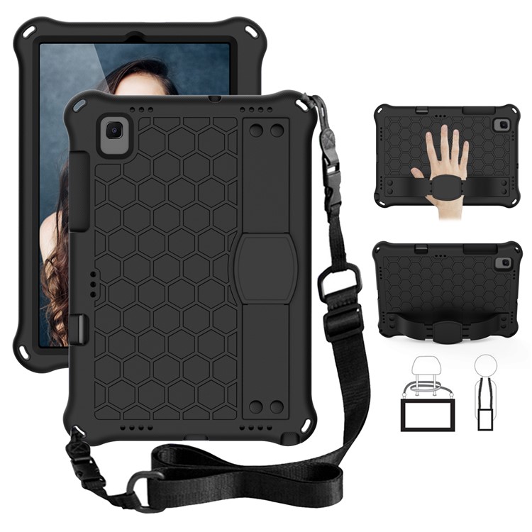 Honeycomb Texture EVA Case with Shoulder Strap for Samsung Galaxy Tab S6 SM-T860/T865 Kickstand Cover - Black-1