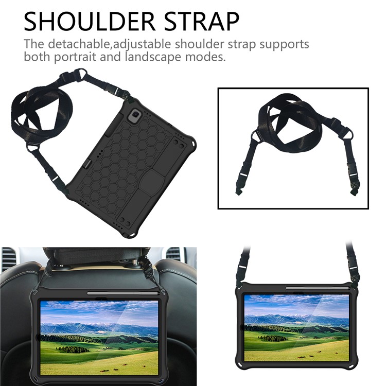 Honeycomb Texture EVA Case with Shoulder Strap for Samsung Galaxy Tab S6 SM-T860/T865 Kickstand Cover - Black-2