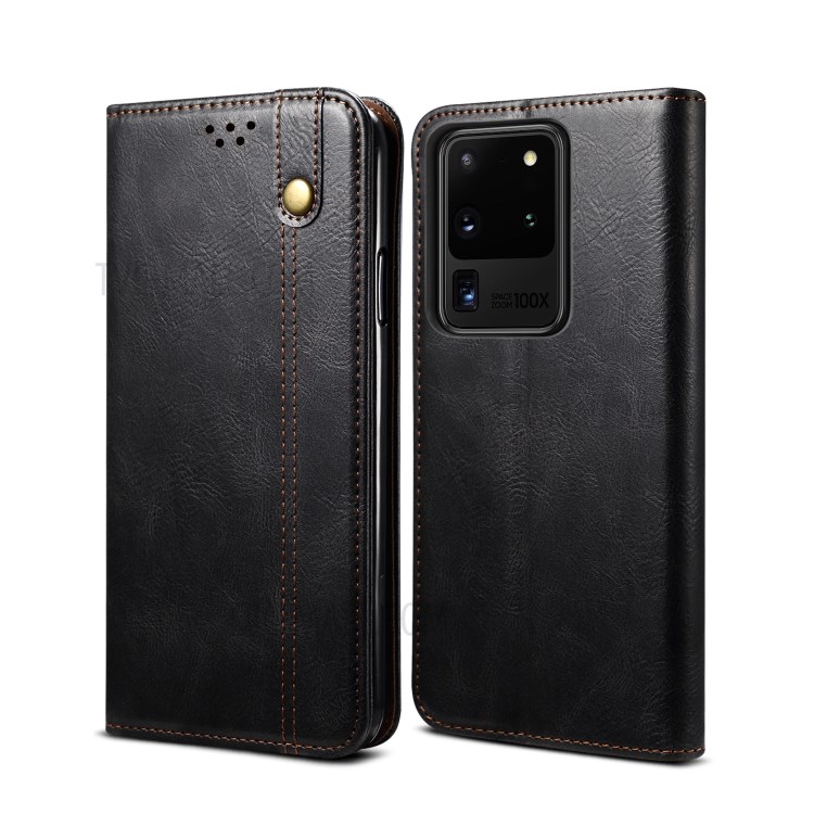 TPU + PU Waxy Crazy Horse Texture Leather Phone Cover Case for Samsung Galaxy S20 Ultra - Black-1