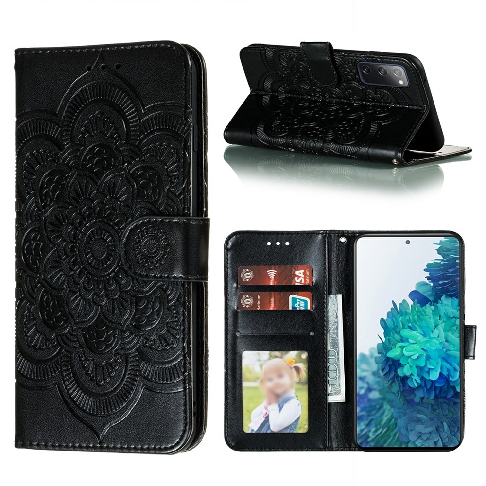 Imprint Mandala Flower Leather Protective Cover for Samsung Galaxy S20 FE/S20 Fan Edition/S20 FE 5G/S20 Fan Edition 5G - Black-1