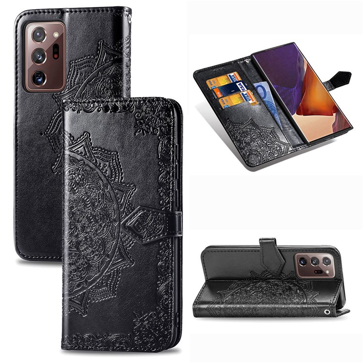 Embossed Mandala Flower Leather Case with Wallet Stand for Samsung Galaxy Note20 Ultra 5G / Galaxy Note20 Ultra - Black-1