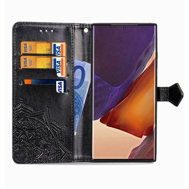 Embossed Mandala Flower Leather Case with Wallet Stand for Samsung Galaxy Note20 Ultra 5G / Galaxy Note20 Ultra - Black-5