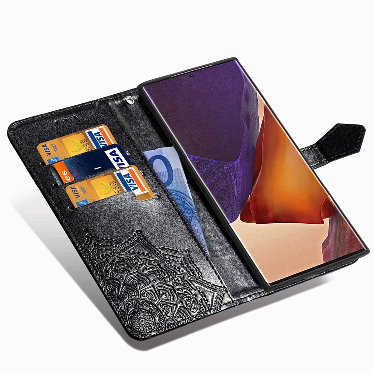 Embossed Mandala Flower Leather Case with Wallet Stand for Samsung Galaxy Note20 Ultra 5G / Galaxy Note20 Ultra - Black-8