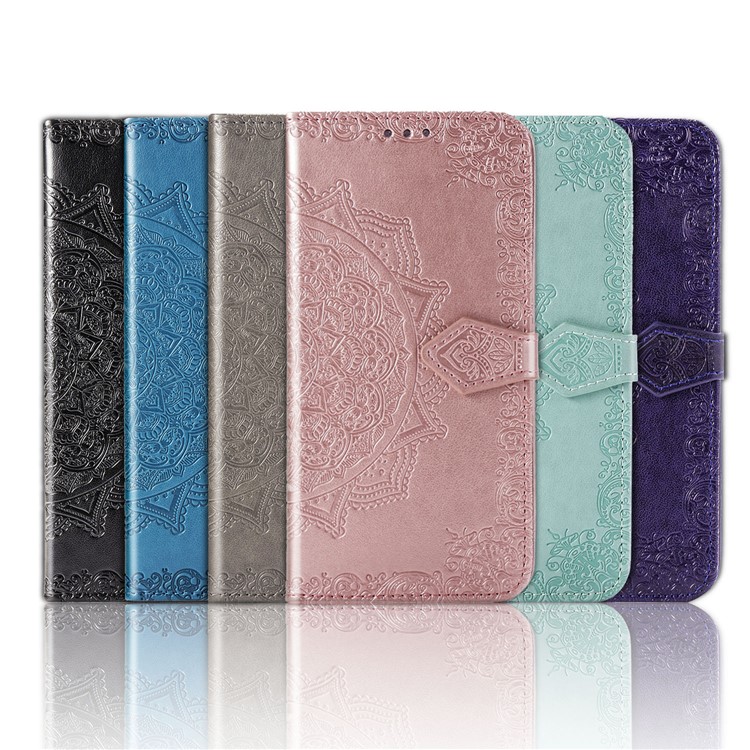 Embossed Mandala Flower Leather Case with Wallet Stand for Samsung Galaxy A21s - Black-14