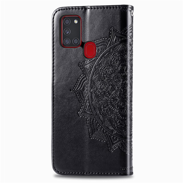 Embossed Mandala Flower Leather Case with Wallet Stand for Samsung Galaxy A21s - Black-4