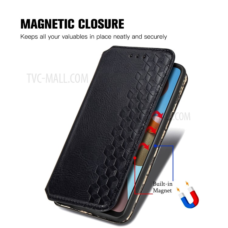 Fashionable Magnetic Absorbed Diamond Effect Leather Phone Cover Case for Samsung Galaxy A21s - Black-10