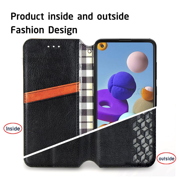 Fashionable Magnetic Absorbed Diamond Effect Leather Phone Cover Case for Samsung Galaxy A21s - Black-11