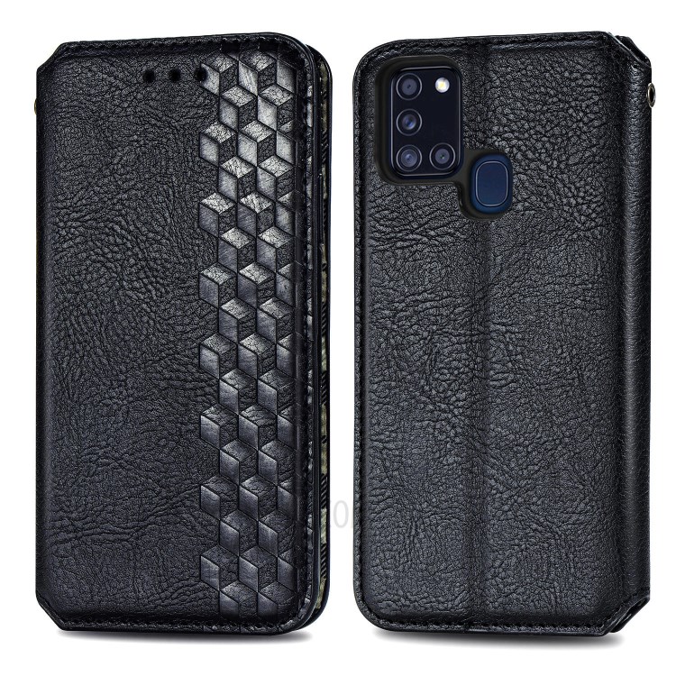 Fashionable Magnetic Absorbed Diamond Effect Leather Phone Cover Case for Samsung Galaxy A21s - Black-2