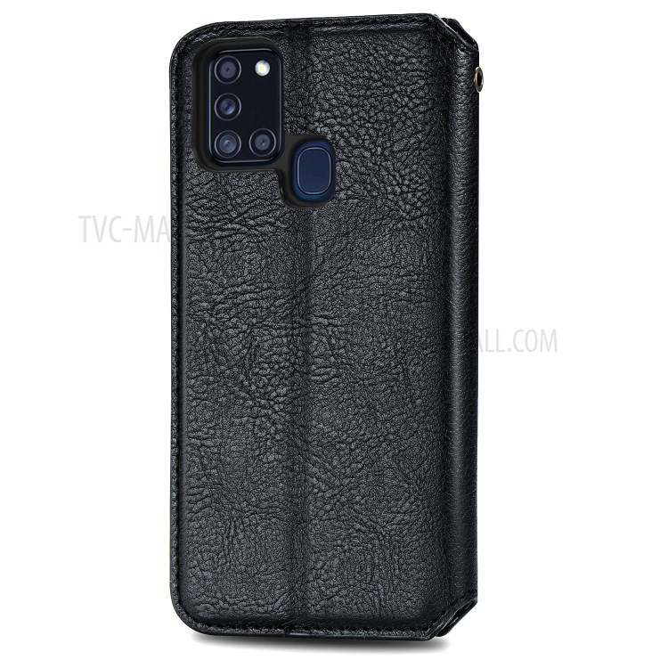 Fashionable Magnetic Absorbed Diamond Effect Leather Phone Cover Case for Samsung Galaxy A21s - Black-4