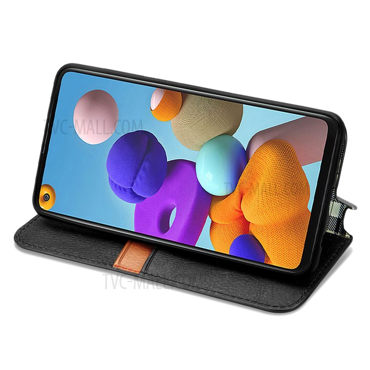 Fashionable Magnetic Absorbed Diamond Effect Leather Phone Cover Case for Samsung Galaxy A21s - Black-6