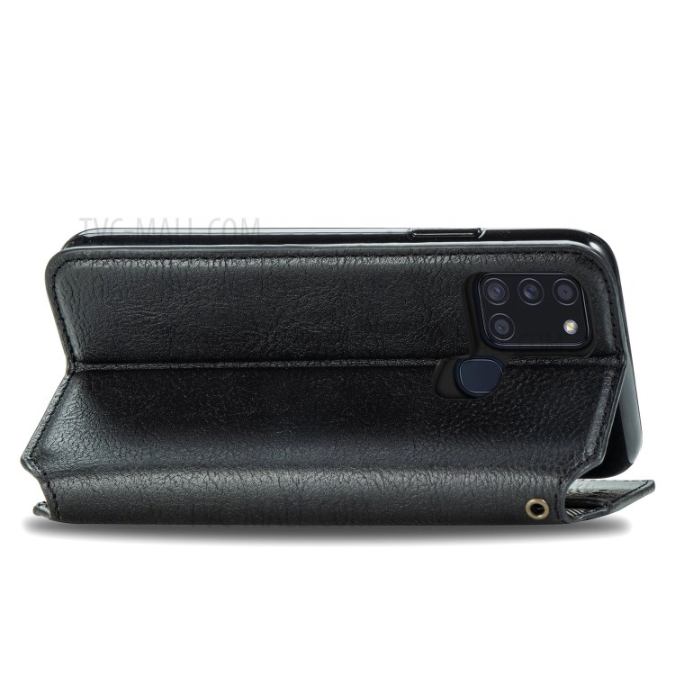 Fashionable Magnetic Absorbed Diamond Effect Leather Phone Cover Case for Samsung Galaxy A21s - Black-7