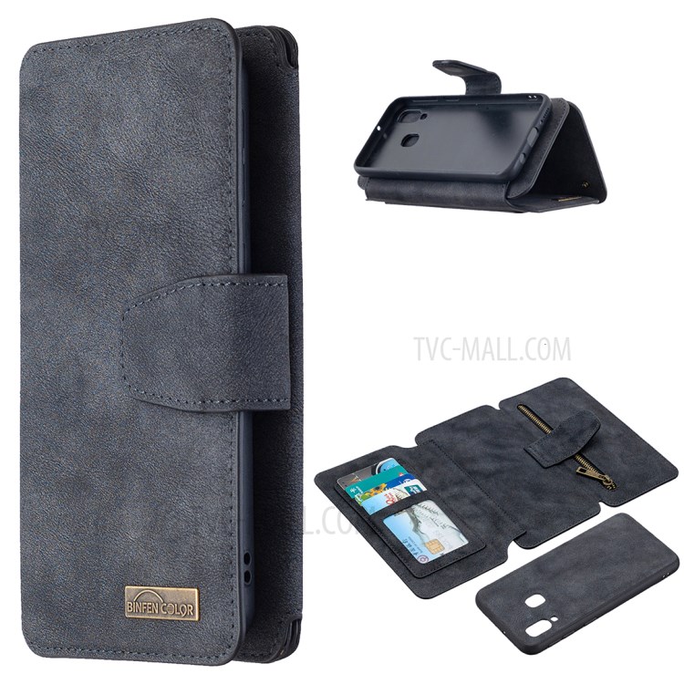 Detachable 2 in 1 Matte Surface Leather Wallet Stand Cell Phone Cover Case for Samsung Galaxy A40 - Black-1