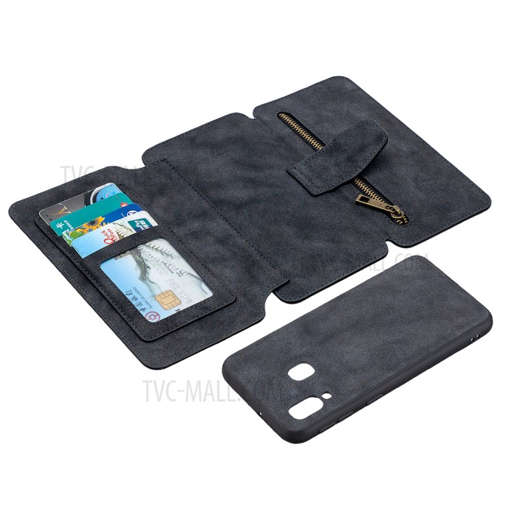 Detachable 2 in 1 Matte Surface Leather Wallet Stand Cell Phone Cover Case for Samsung Galaxy A40 - Black-6