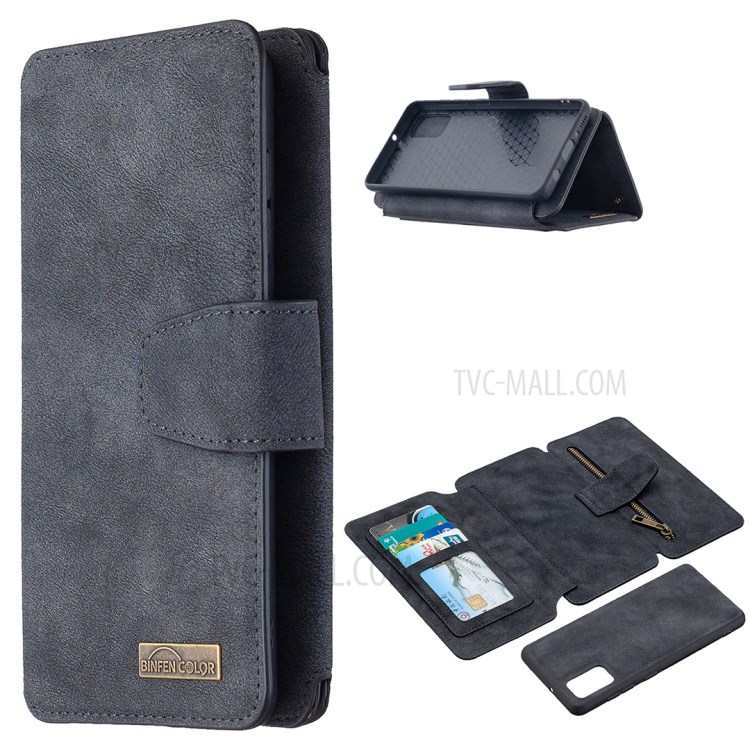 Matte Leather Wallet Stand Cell Phone Detachable 2 in 1 Cover Case for Samsung Galaxy A41 (Global Version) - Black-1