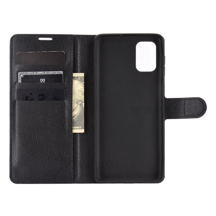 Litchi Texture Wallet Stand Leather Protector Cover for Samsung Galaxy M51 - Black-3