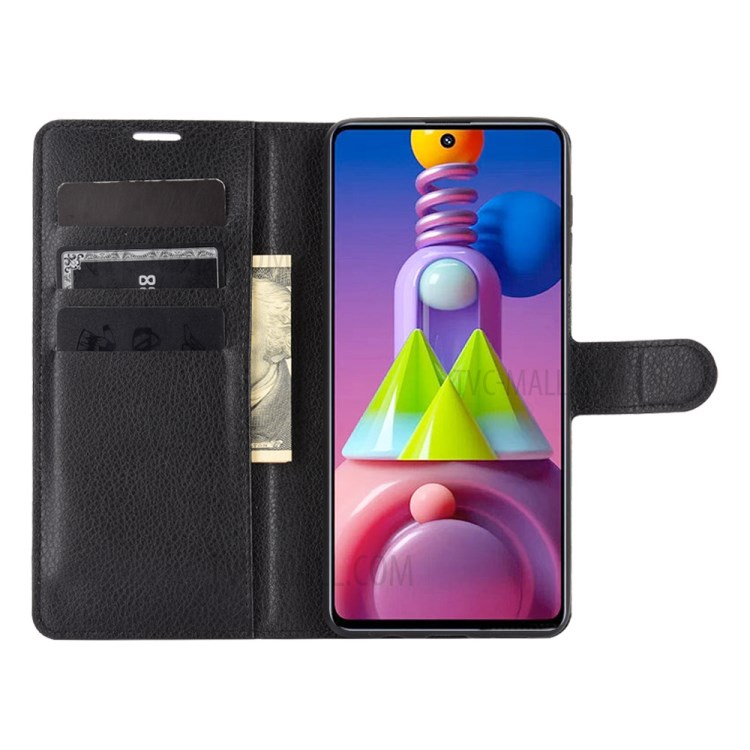 Litchi Texture Wallet Stand Leather Protector Cover for Samsung Galaxy M51 - Black-4