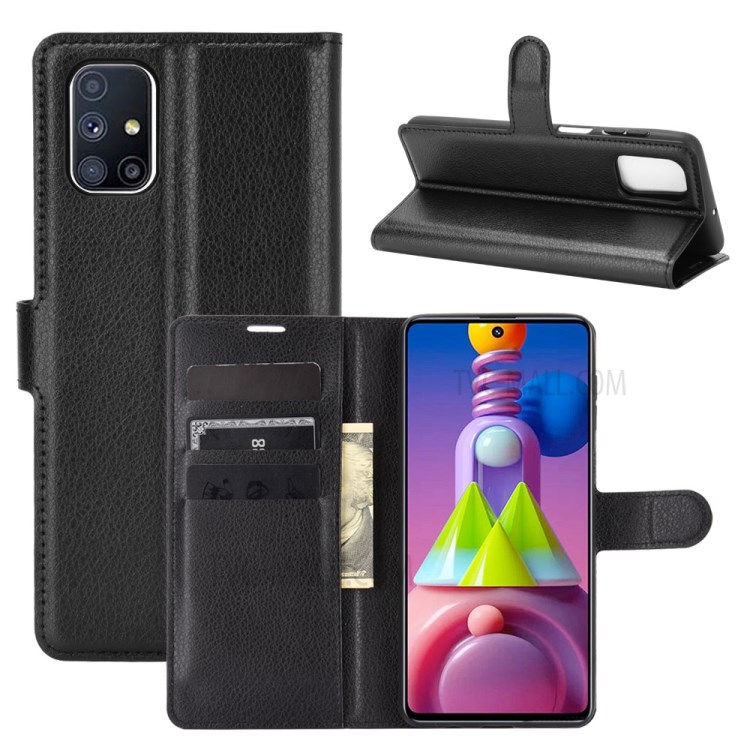 Litchi Texture Wallet Stand Leather Protector Cover for Samsung Galaxy M51 - Black-6