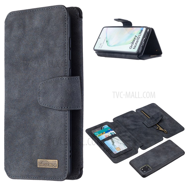 Detachable 2 in 1 Matte Surface PU Leather Zippered Wallet Cell Phone Cover Case for Samsung Galaxy A81/Note 10 Lite - Black-1