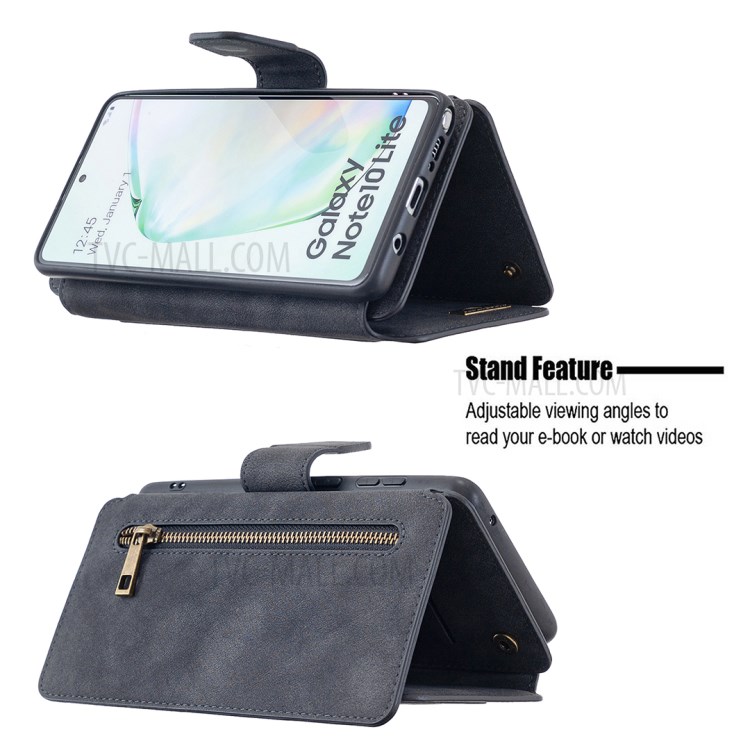 Detachable 2 in 1 Matte Surface PU Leather Zippered Wallet Cell Phone Cover Case for Samsung Galaxy A81/Note 10 Lite - Black-5