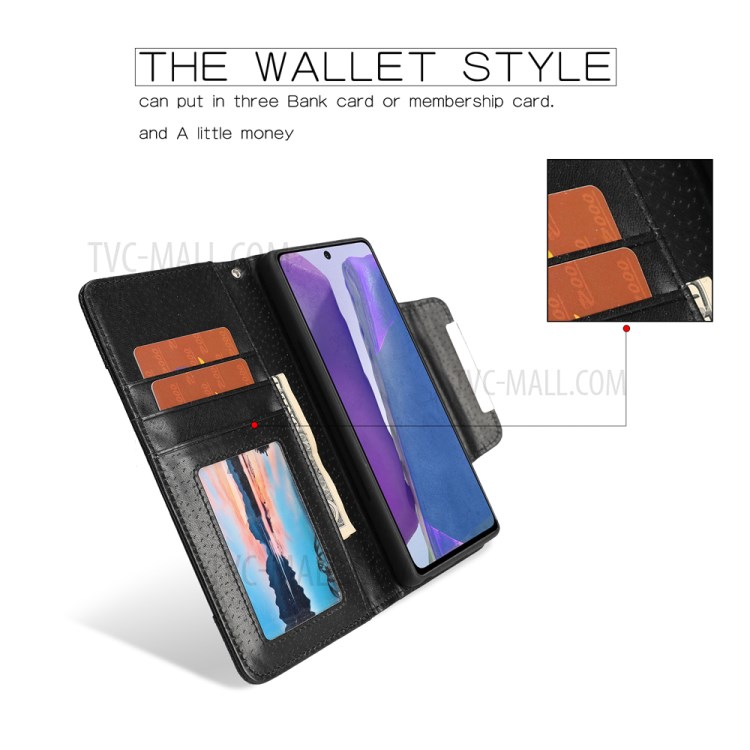 Litchi Texture Detachable 2-in-1 Magnet Leather Wallet Phone Protection Shell for Samsung Galaxy Note20 5G / Galaxy Note20 - Black-2