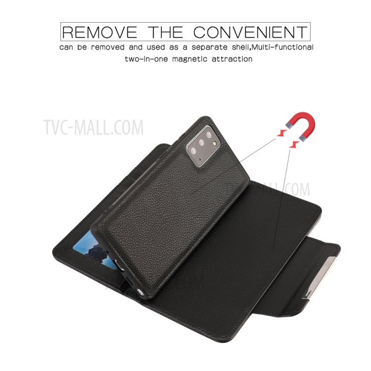 Litchi Texture Detachable 2-in-1 Magnet Leather Wallet Phone Protection Shell for Samsung Galaxy Note20 5G / Galaxy Note20 - Black-3