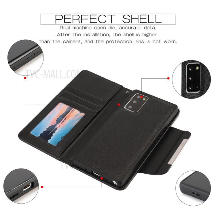 Litchi Texture Detachable 2-in-1 Magnet Leather Wallet Phone Protection Shell for Samsung Galaxy Note20 5G / Galaxy Note20 - Black-4