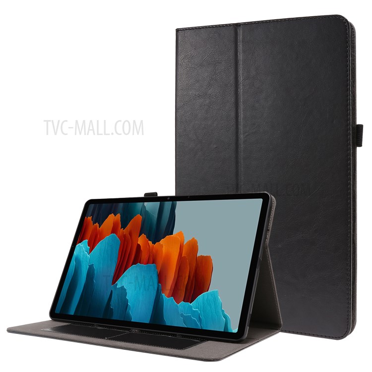 Crazy Horse Texture Two-Fold Design Leather Cover Case for Samsung Galaxy Tab S7 Plus - Black-1