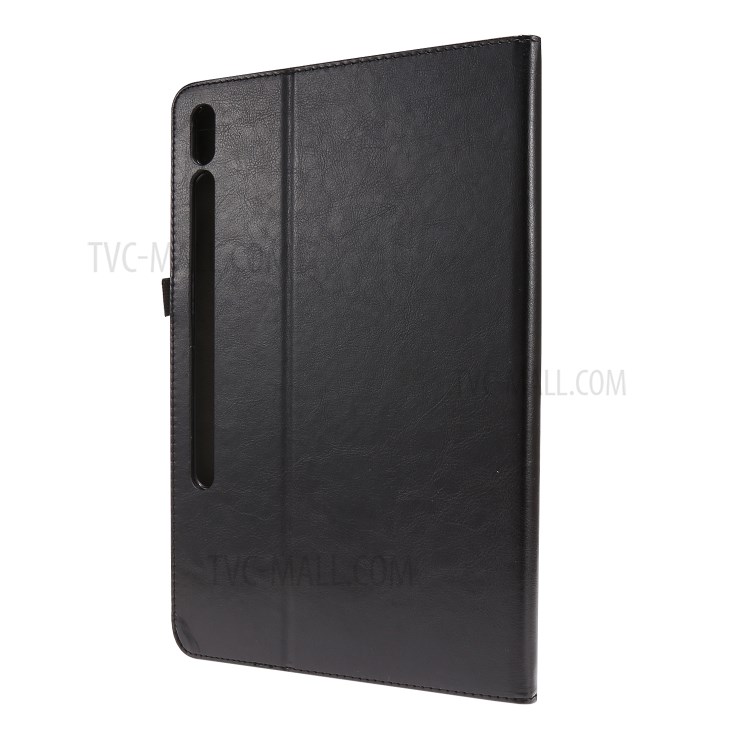 Crazy Horse Texture Two-Fold Design Leather Cover Case for Samsung Galaxy Tab S7 Plus - Black-3