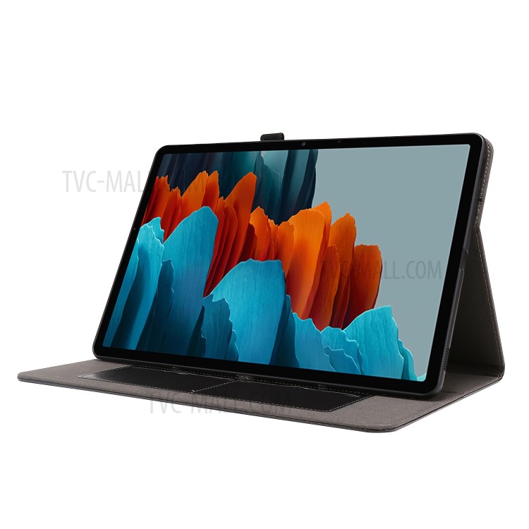Crazy Horse Texture Two-Fold Design Leather Cover Case for Samsung Galaxy Tab S7 Plus - Black-4