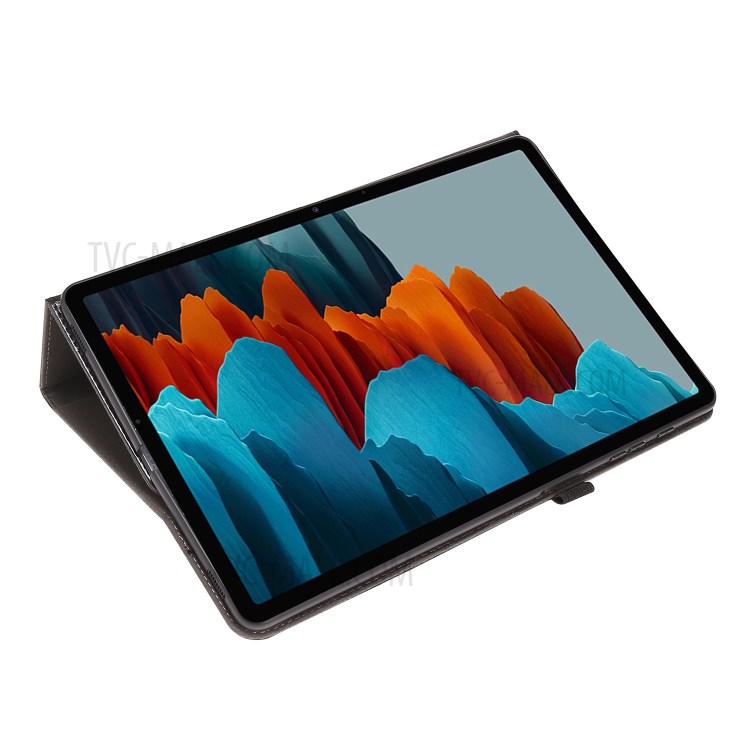 Crazy Horse Texture Two-Fold Design Leather Cover Case for Samsung Galaxy Tab S7 Plus - Black-6