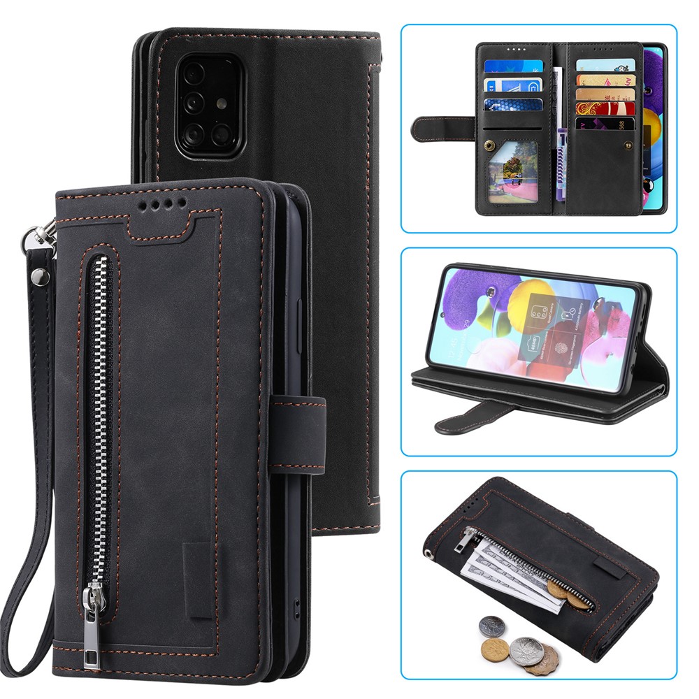 Zipper Pocket 9 Card Slots Leather Wallet Case for Samsung Galaxy S20 FE/S20 Fan Edition/S20 FE 5G/S20 Fan Edition 5G - Black-1