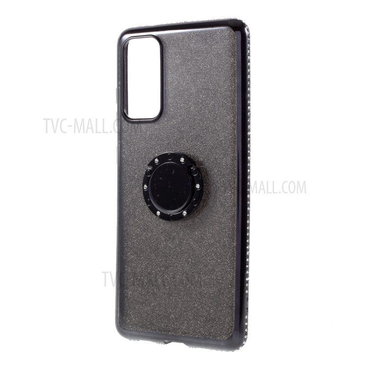 Shiny Powder Electroplating TPU Rhinestone Decor Cover with Metal Kickstand for Samsung Galaxy S20 FE/S20 Fan Edition/S20 FE 5G/S20 Fan Edition 5G/S20 Lite - Black-2