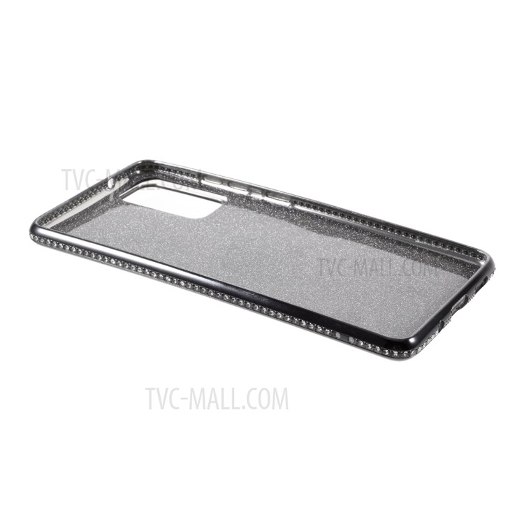 Shiny Powder Electroplating TPU Rhinestone Decor Cover with Metal Kickstand for Samsung Galaxy S20 FE/S20 Fan Edition/S20 FE 5G/S20 Fan Edition 5G/S20 Lite - Black-4