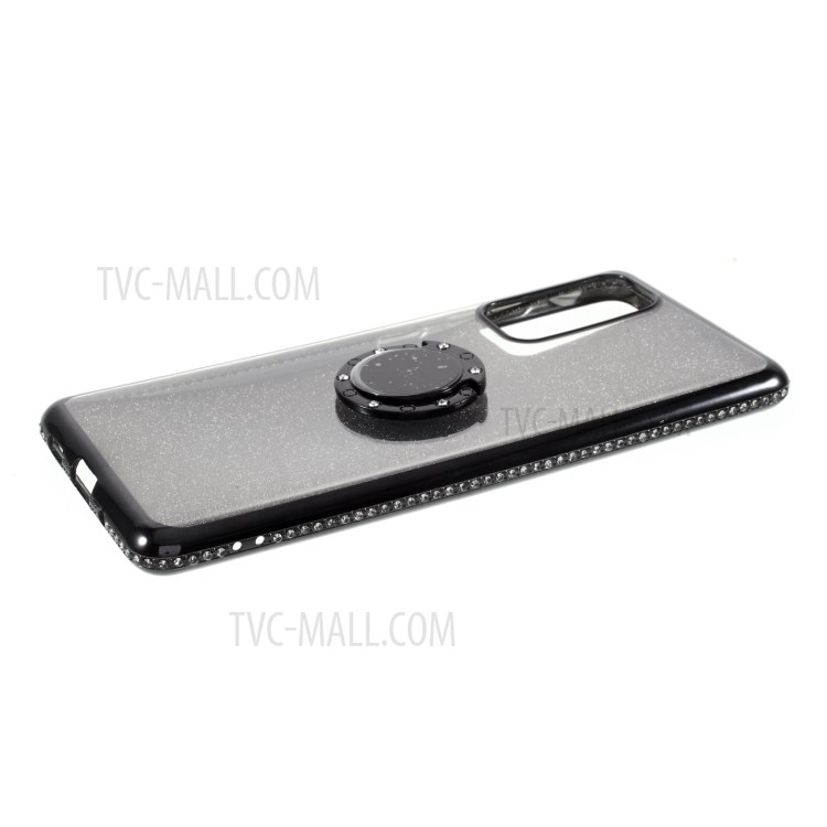 Shiny Powder Electroplating TPU Rhinestone Decor Cover with Metal Kickstand for Samsung Galaxy S20 FE/S20 Fan Edition/S20 FE 5G/S20 Fan Edition 5G/S20 Lite - Black-7