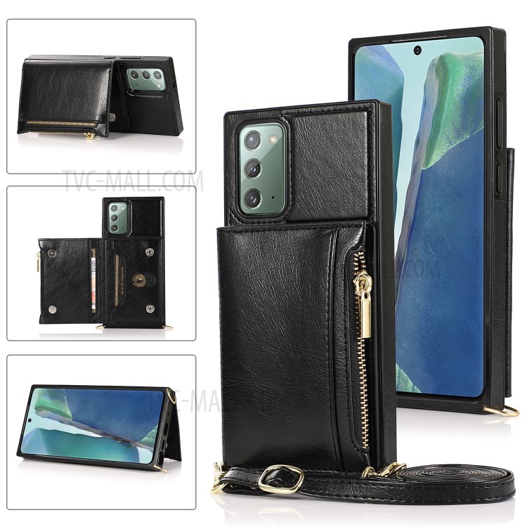 Kickstand Phone Protective Case with Zippered Wallet and Shoulder Strap for Samsung Galaxy Note20 Ultra/Note20 Ultra 5G - Black-1