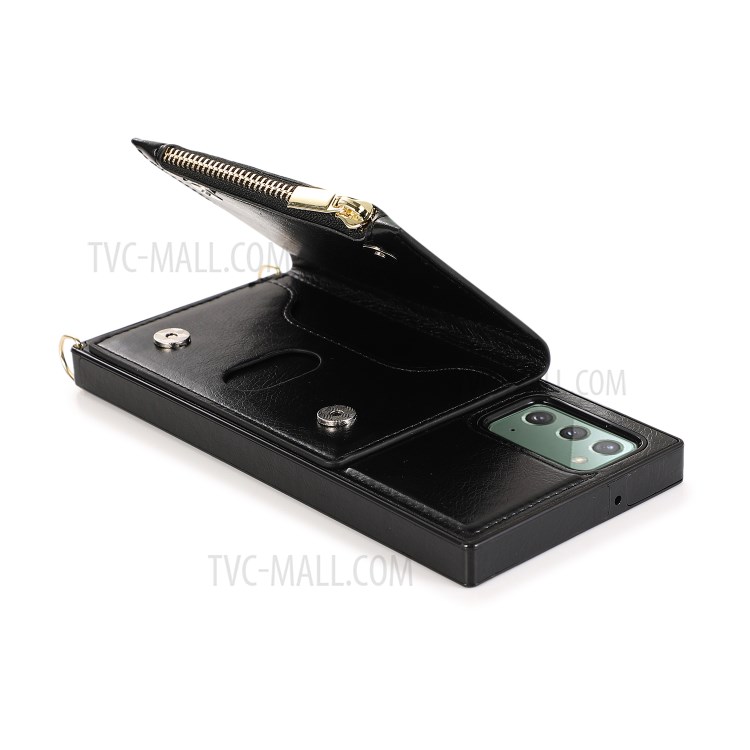 Kickstand Phone Protective Case with Zippered Wallet and Shoulder Strap for Samsung Galaxy Note20 Ultra/Note20 Ultra 5G - Black-10