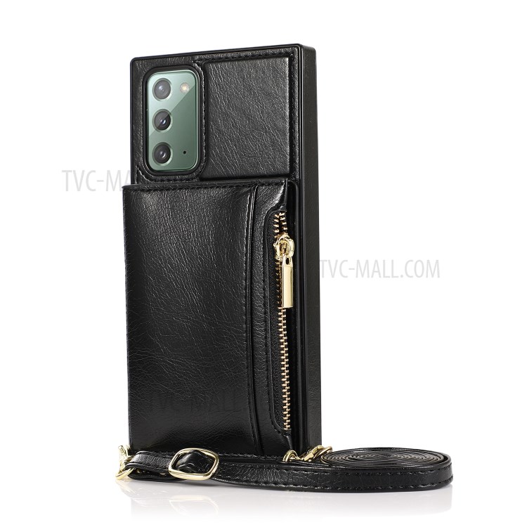 Kickstand Phone Protective Case with Zippered Wallet and Shoulder Strap for Samsung Galaxy Note20 Ultra/Note20 Ultra 5G - Black-3