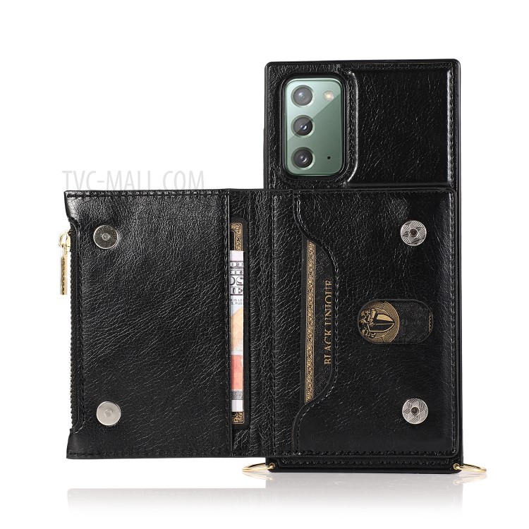 Kickstand Phone Protective Case with Zippered Wallet and Shoulder Strap for Samsung Galaxy Note20 Ultra/Note20 Ultra 5G - Black-4