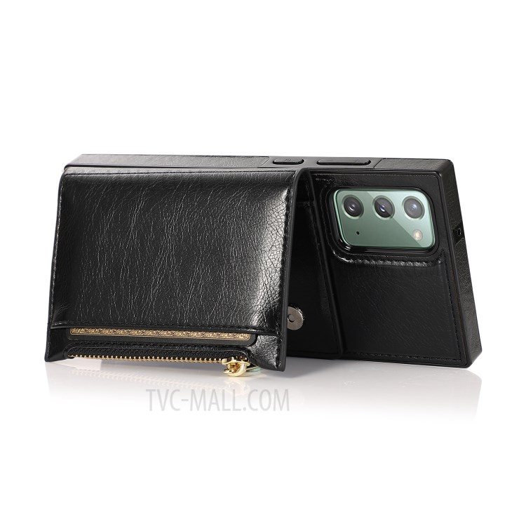 Kickstand Phone Protective Case with Zippered Wallet and Shoulder Strap for Samsung Galaxy Note20 Ultra/Note20 Ultra 5G - Black-5