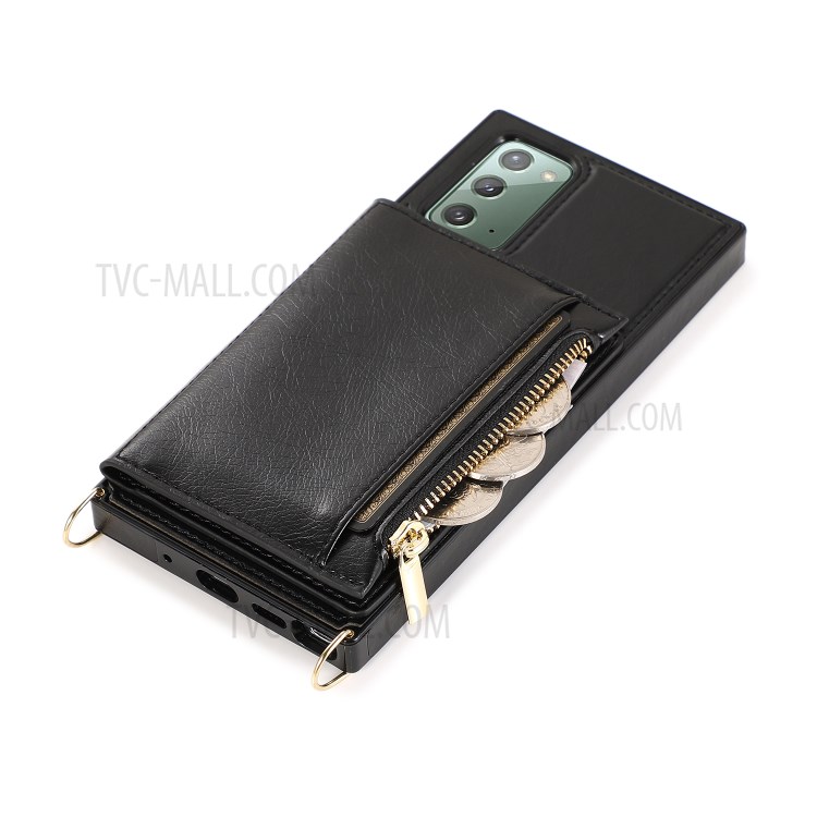 Kickstand Phone Protective Case with Zippered Wallet and Shoulder Strap for Samsung Galaxy Note20 Ultra/Note20 Ultra 5G - Black-9