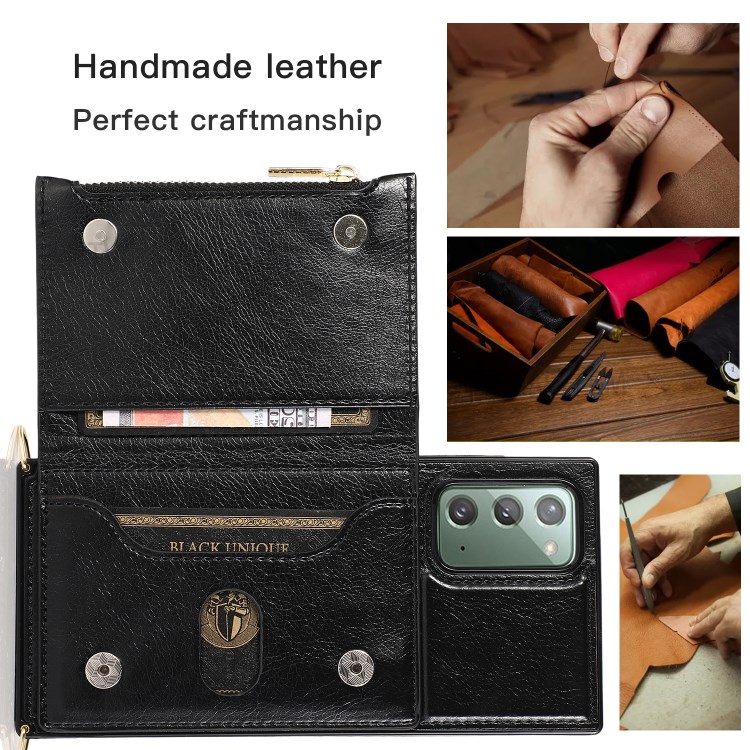 Leather Zippered Wallet Phone Protective Case with Shoulder Strap for Samsung Galaxy Note 20/Note 20 5G - Black-12