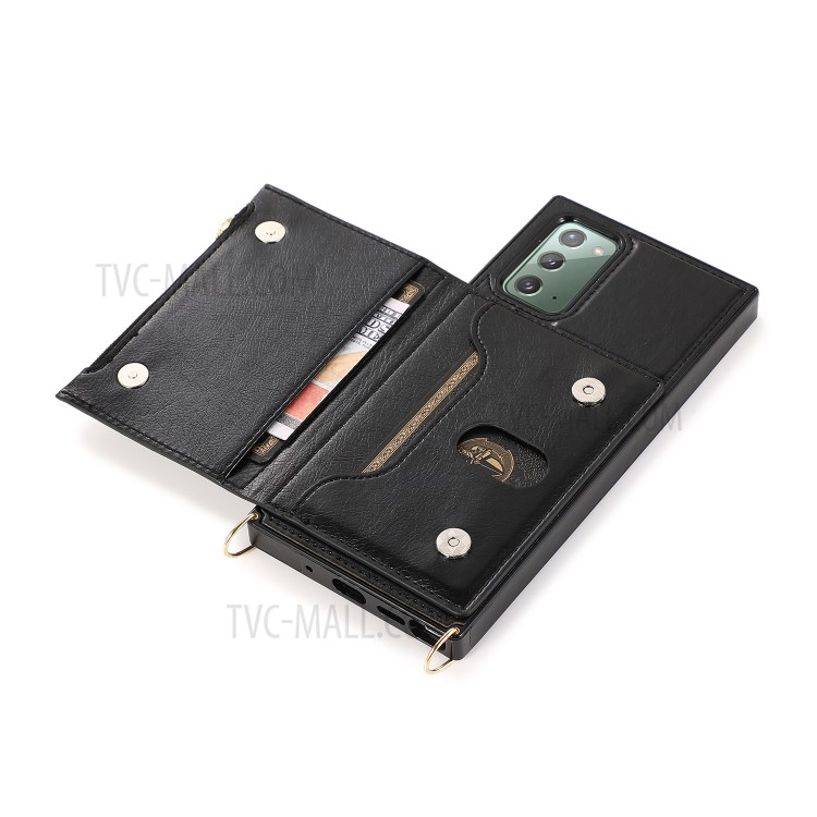 Leather Zippered Wallet Phone Protective Case with Shoulder Strap for Samsung Galaxy Note 20/Note 20 5G - Black-7