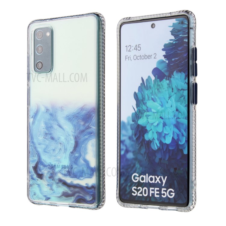 TPU + Acylic Marble Pattern Printing Phone Cover Case for Samsung Galaxy S20 FE/S20 Fan Edition/S20 FE 5G/S20 Fan Edition 5G/S20 Lite - Sky Blue-1