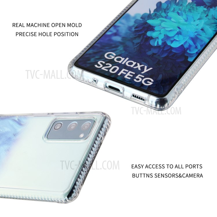 TPU + Acylic Marble Pattern Printing Phone Cover Case for Samsung Galaxy S20 FE/S20 Fan Edition/S20 FE 5G/S20 Fan Edition 5G/S20 Lite - Sky Blue-10