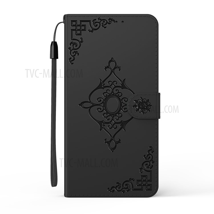 Wallet Leather Phone Protector with Symmetrical Pattern Imprinting for Samsung Galaxy A31 - Black-2